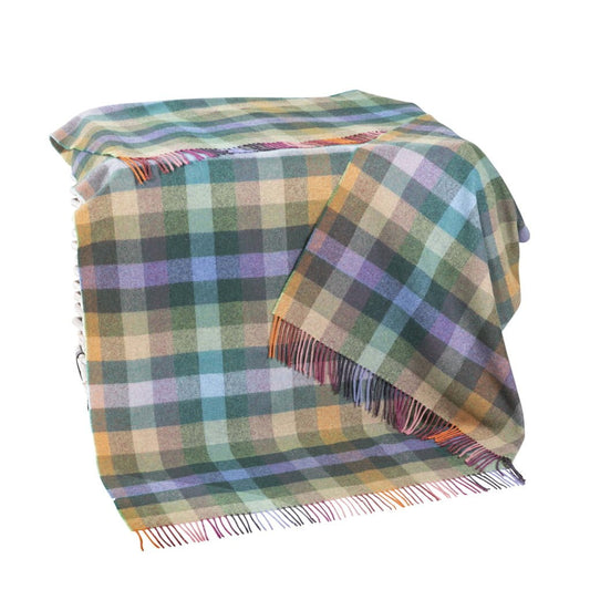 Lambswool Throw from John Hanly - navy, grey, blue check