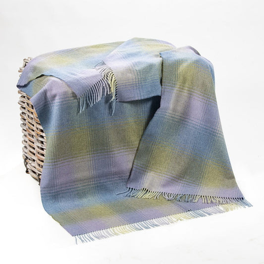 Lambswool Throw from John Hanly - blue, green, lime herringbone check