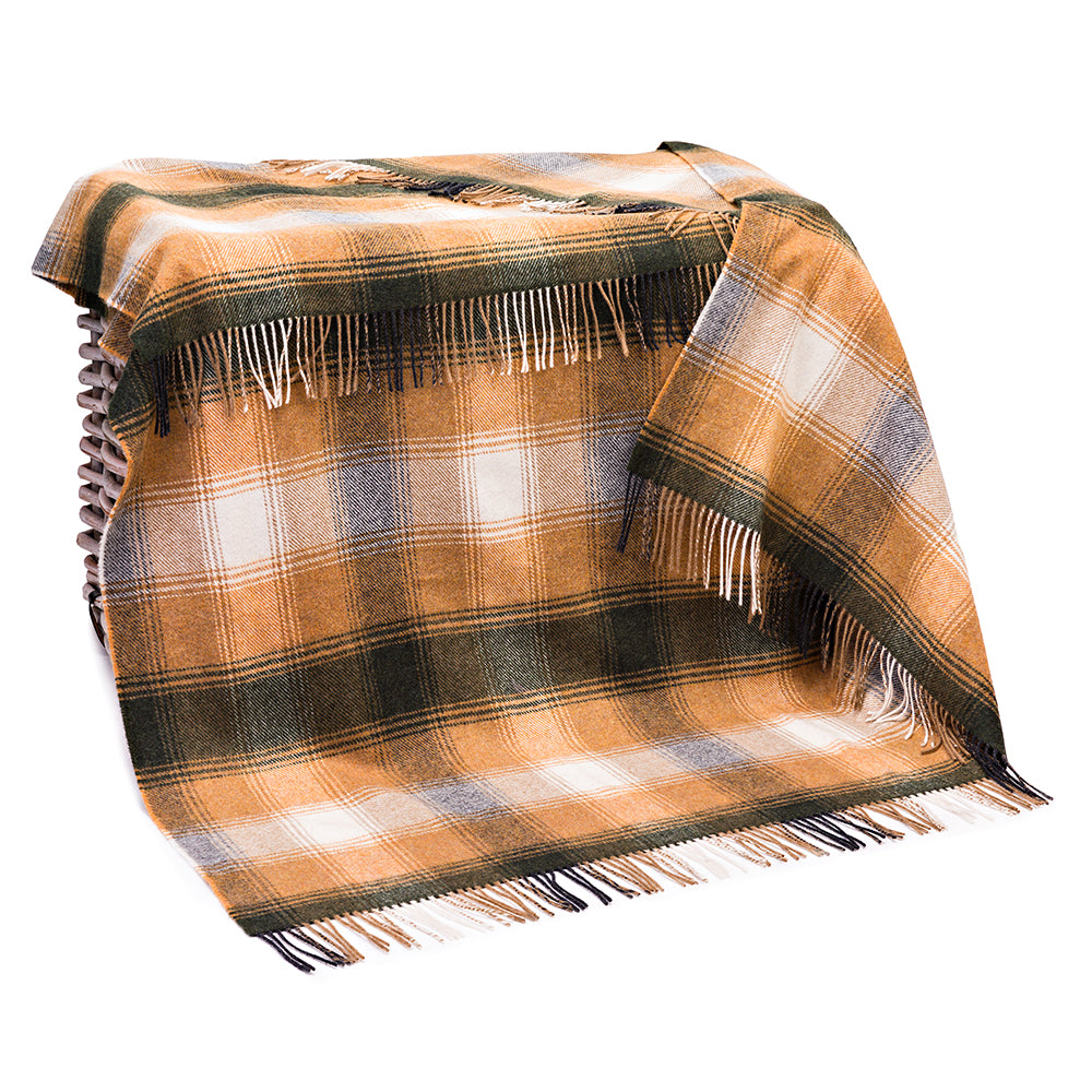 Lambswool Throw from John Hanly - Beige grey ecru check