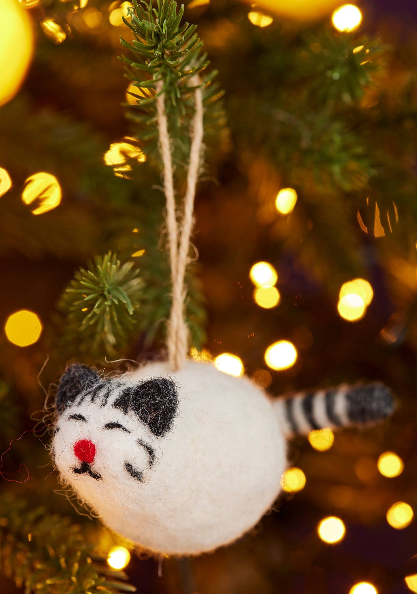 Felt Cat With Stripey Tail Decoration - Fair Trade