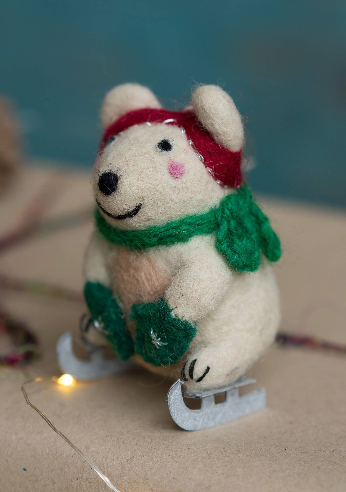 Felt Polar Bear on Ice Skates - Fair Trade