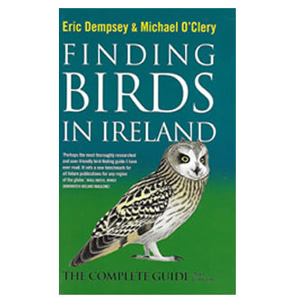 Book cover of 'Finding Birds in Ireland' with an owl illustration on a green background
