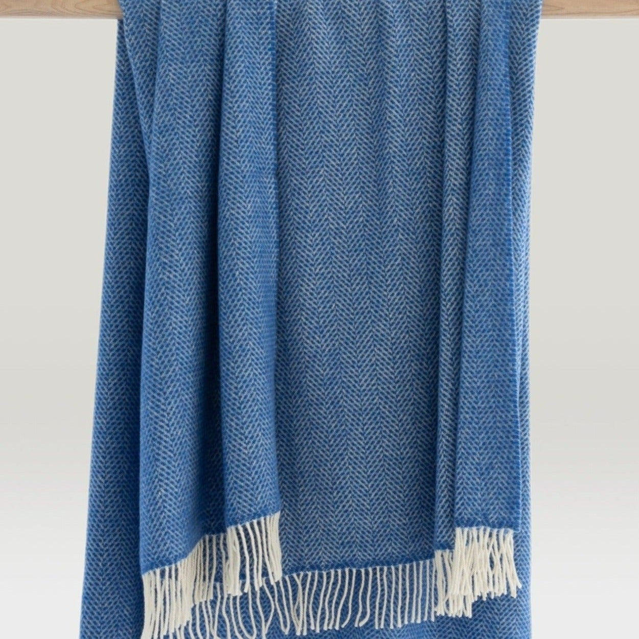 Merino Cashmere Herringbone Throw -Sea blues