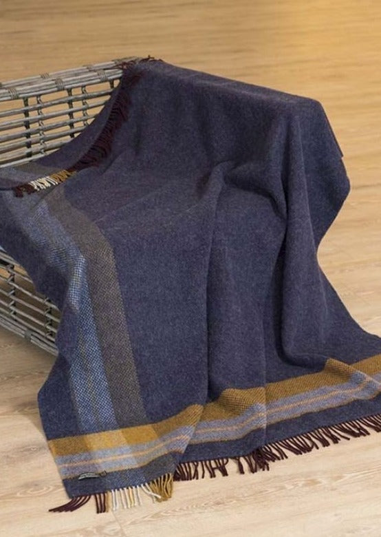 Merino Cashmere Herringbone Throw - Denim Mustard