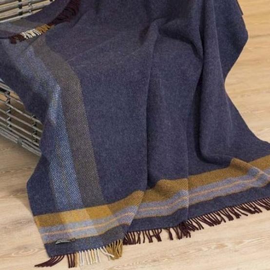 Merino Cashmere Herringbone Throw - Denim Mustard