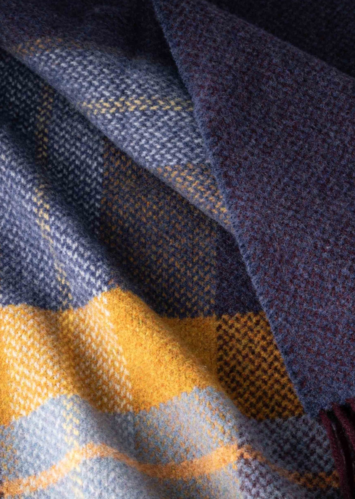 Merino Cashmere Herringbone Throw - Denim Mustard