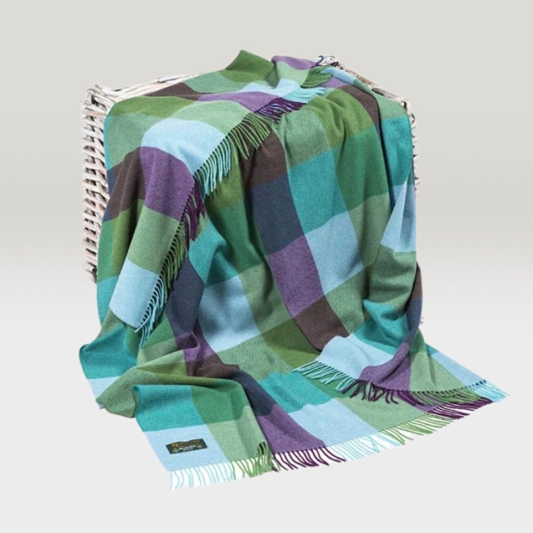 Lambswool Throw from John Hanly - Green Blue Marine Block