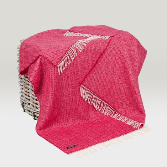 Merino Cashmere Herringbone Throw - Raspberry