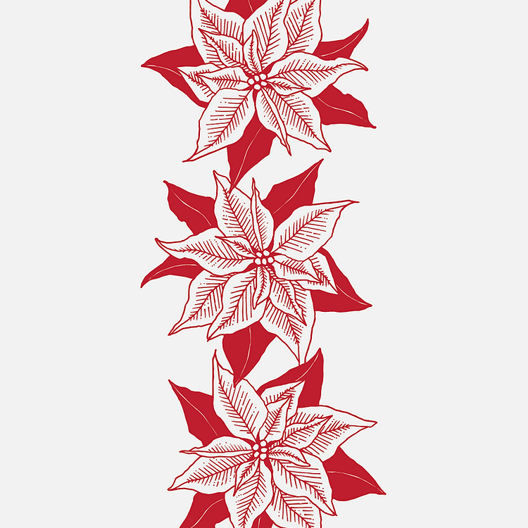 Red poinsettia pattern on a white background