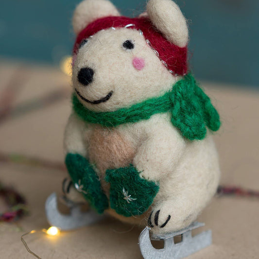 Felt Polar Bear on Ice Skates - Fair Trade