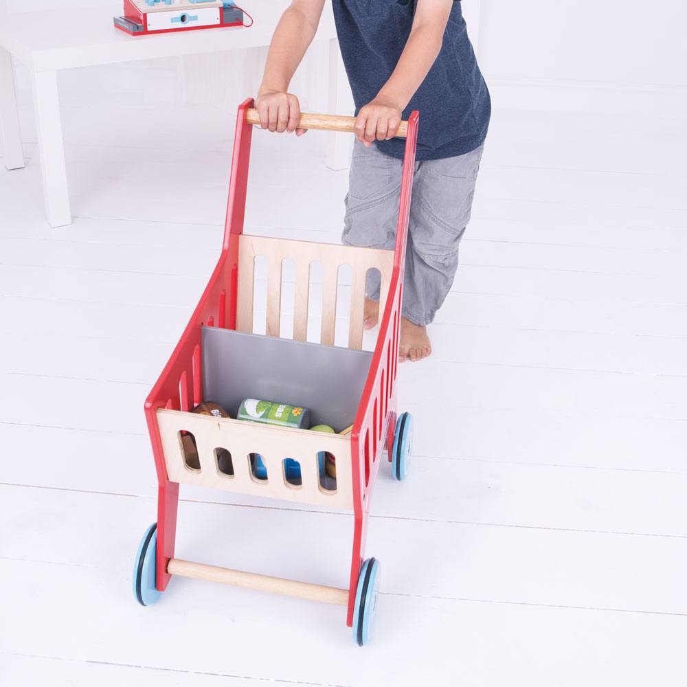 Childrens wooden shopping trolley online