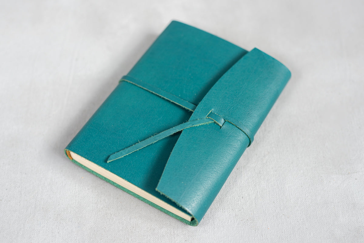Leather hand bound notebook - Teal Green