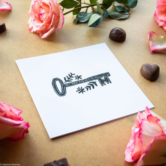 'Key to My Heart' lino-cut Card