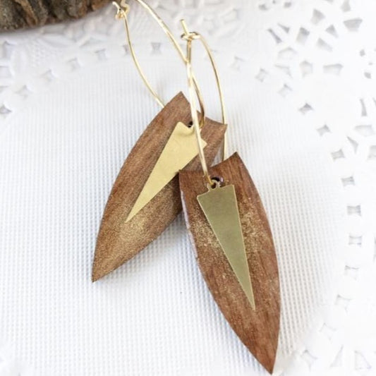 Small Wood Dangle Hoop Earrings