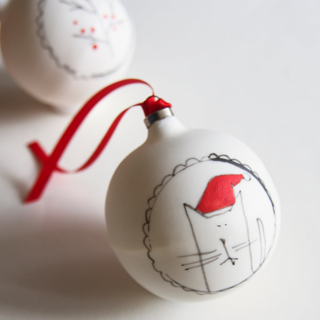 karoArt - Ceramic Cat Christmas Bauble